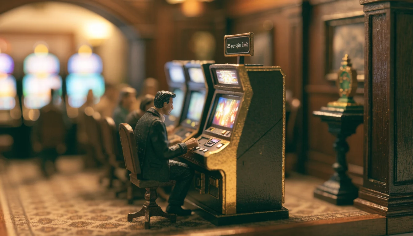 Slot machine with £5 per spin limit sign